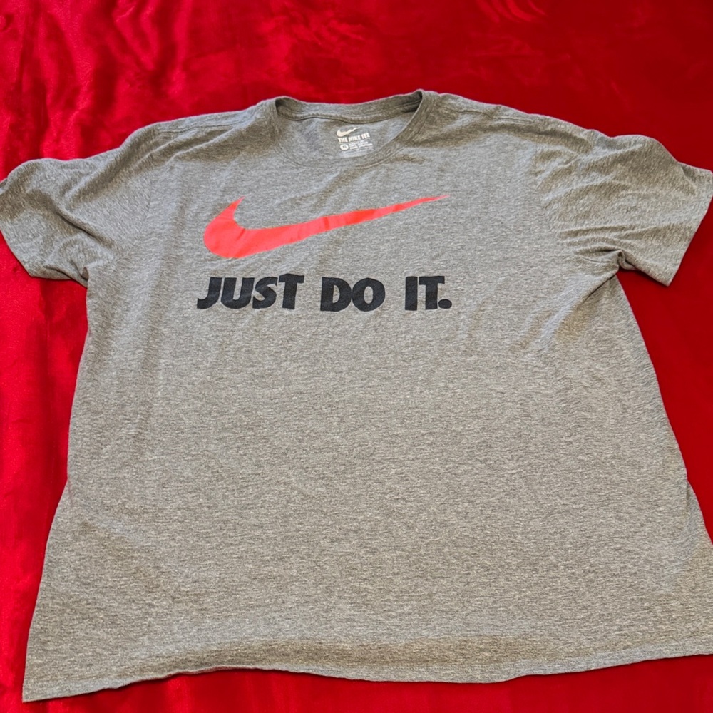 Nike Heather Gray Tee with Vibrant Red Logo